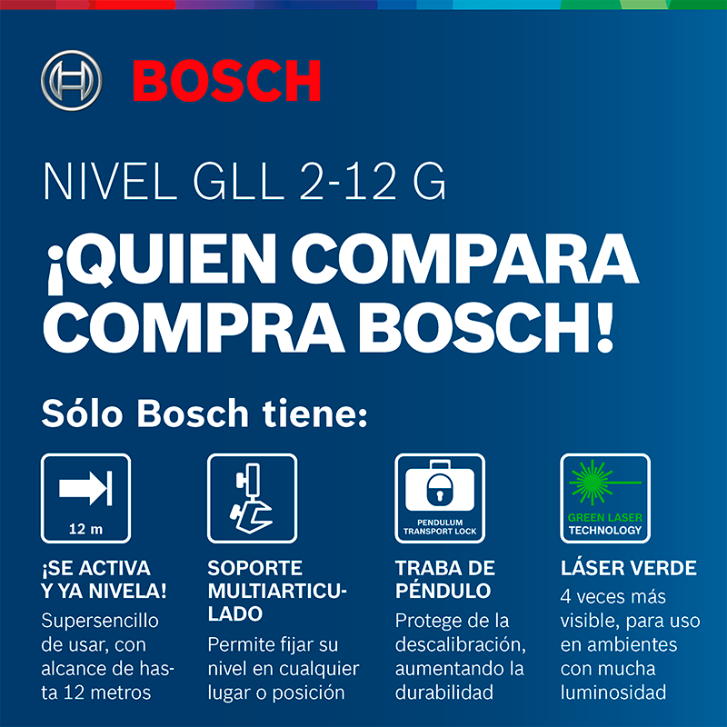 NIVEL LASER BOSCH GLL 2-12G LUZ VERDE 063 VD0