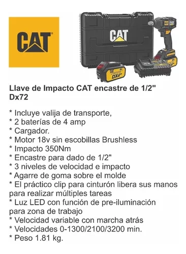 LLAVE DE IMPACTO CATERPILLAR 13MM 18V INALAMBRICO DX72