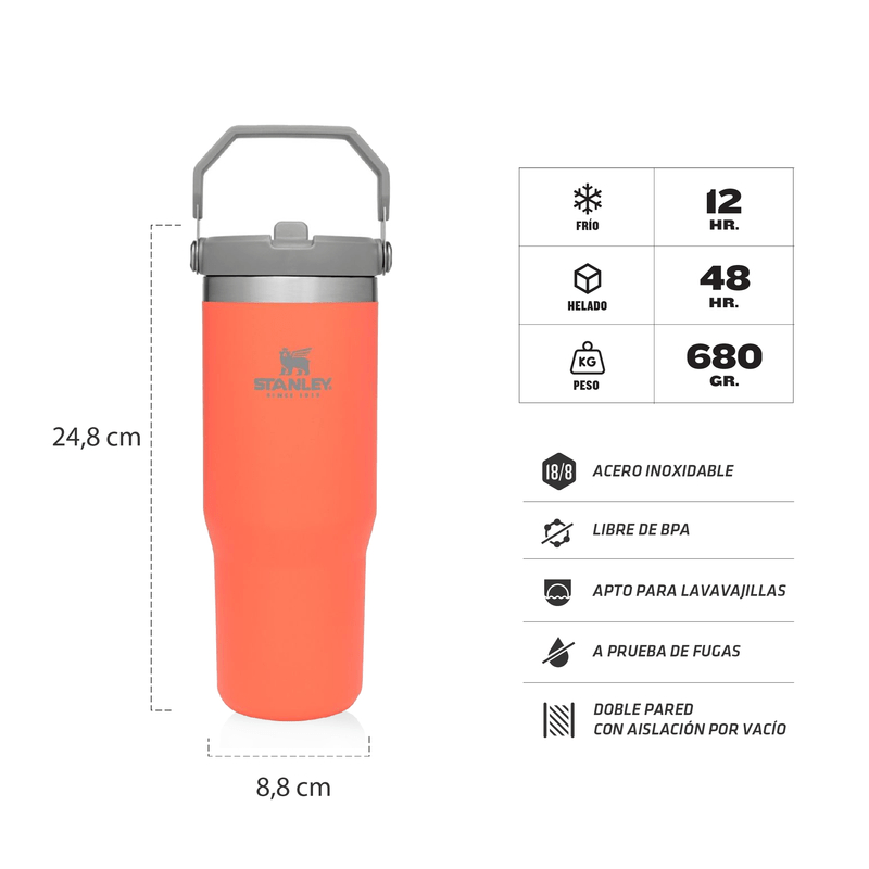 BOTELLA STANLEY FLIP STRAW TUMBLER 887ML CORAL