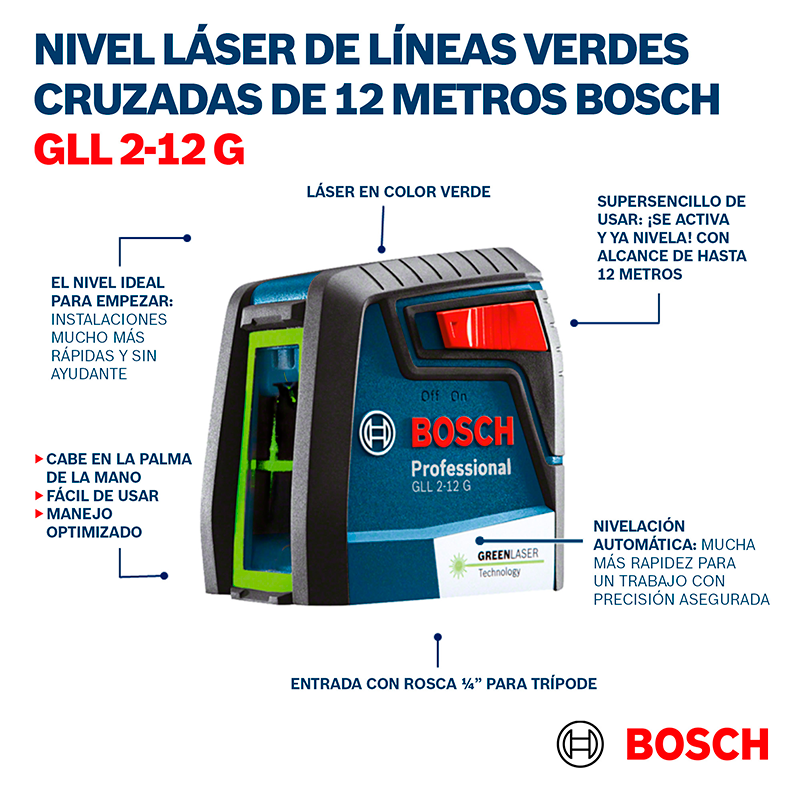 NIVEL LASER BOSCH GLL 2-12G LUZ VERDE 063 VD0