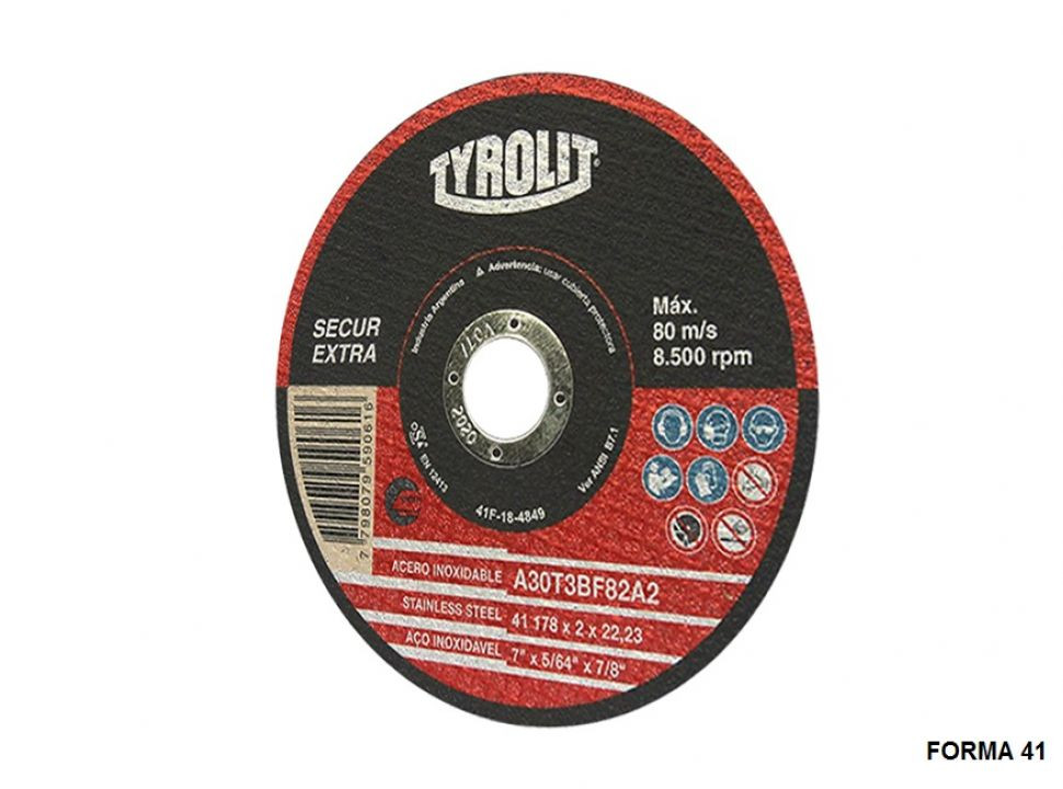 DISCO TYROLIT CON CENTRO DEPRIMIDO PARA ACERO INOXIDABLE 114*3*22.2MM A30T3BF82A2